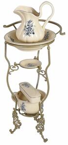 Luxusní zámecký mycí set s mosazným stojanem a modrým porcelánem 103 cm
