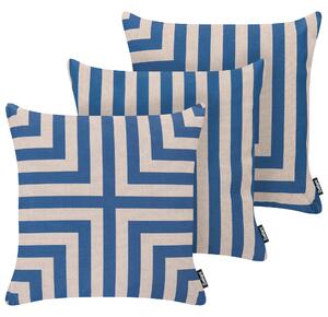 Sada 3 venkovních polštářů APIOS Geometrický vzor 45 x 45 cm Béžová/Modrá