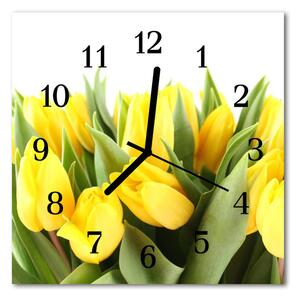 Skleněné hodiny čtvercové tulipány 30x30 cm