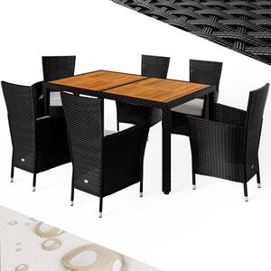 FurniGO Zahradní ratanová sestava Berlin 1+6 - černá/dřevo