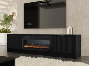 Široký televizní stolek s elektrickým krbem TABORO - černý