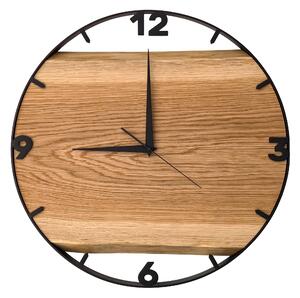 Dřevěné hodiny -55cm, přírodní dřevo - dub, černý kovový rám (55B16)