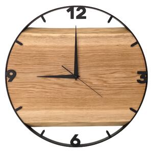 Dřevěné hodiny -55cm, přírodní dřevo - dub, černý kovový rám (55B11)