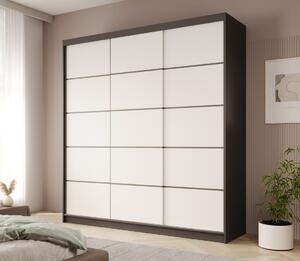 Šatní skříň s posuvnými dveřmi Greta - 200 cm Barva: Černá/Bílá