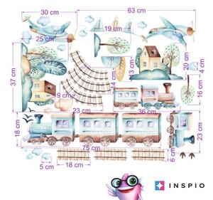 INSPIO-textilní přelepitelná samolepka - Dětské samolepky na zeď - Vláčky a letadla