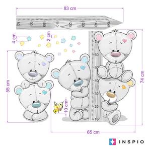 INSPIO-textilní přelepitelná samolepka - Dětský metr na zeď - Plyšoví medvídci