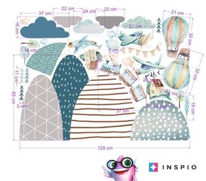 INSPIO-textilní přelepitelná samolepka - Samolepky na zeď pro děti - Kopce, letadla, balóny a vlak