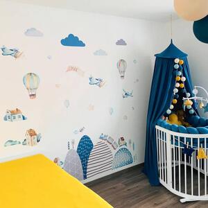 INSPIO-textilní přelepitelná samolepka - Samolepky na zeď pro děti - Kopce, letadla, balóny a vlak