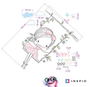 INSPIO-textilní přelepitelná samolepka - Dětské samolepky na zeď - Víla na houpačce v pudrových šatech od INSPIO