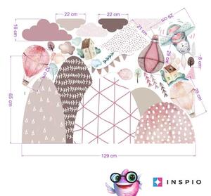 INSPIO-textilní přelepitelná samolepka - Samolepky na zeď - Kopce a balóny v růžovém