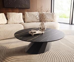 DELIFE Konferenční stolek Edge kulatý 100x100 cm keramika Laminam® Noir Desir hnědá Parabi kov černá