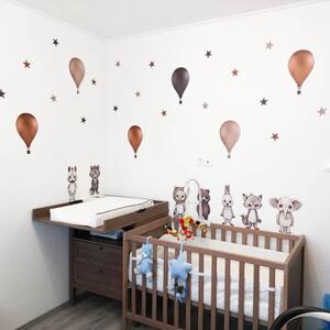 INSPIO-textilní přelepitelná samolepka - Dětské samolepky na zeď - Lesní zvířátka s balóny v hnědých barvách