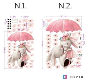 INSPIO-textilní přelepitelná samolepka - Samolepka na zeď pro děti - Zajíčci letící na deštníku