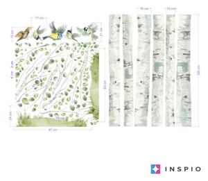 INSPIO-textilní přelepitelná samolepka - Samolepka na zeď - Břízy s ptáčky
