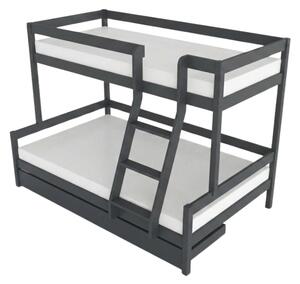 Patrová postel LUCKY s předním žebříkem 90x200, 120x200 cm - Tmavě šedá, Zvolte šuplík: Úložný šuplík, Zvolte stranu: Vpravo