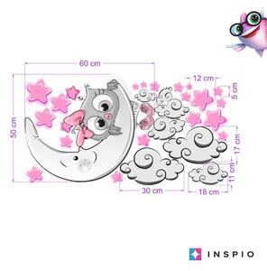 INSPIO-textilní přelepitelná samolepka - Samolepky do dětského pokoje - Růžovo-šedá sovička