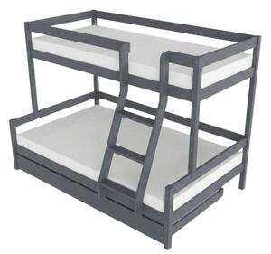 Patrová postel LUCKY s předním žebříkem 90x200, 120x200 cm - Tmavě šedá, Zvolte šuplík: Přistýlka 90x190 cm, Zvolte stranu: Vpravo