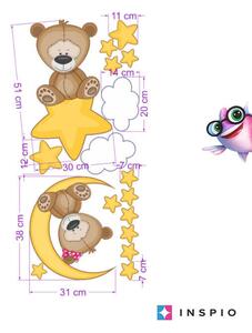 INSPIO-textilní přelepitelná samolepka - Dětské samolepky na zeď - Plyšoví medvídci s hvězdami a měsícem
