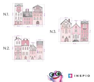 INSPIO-textilní přelepitelná samolepka - Samolepky na zeď - Růžovo-bílé domečky ve městě