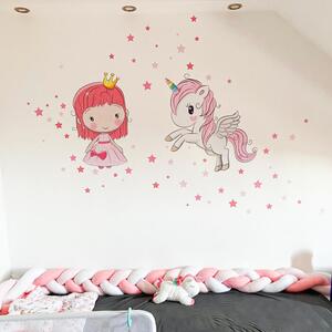 INSPIO-textilní přelepitelná samolepka - Samolepky na zeď pro holčičky - Princezna a jednorožec