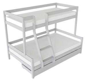 Patrová postel LUCKY s předním žebříkem 90x200, 120x200 cm - Světle šedá, Zvolte šuplík: Úložný šuplík, Zvolte stranu: Vlevo