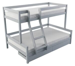 Patrová postel LUCKY s předním žebříkem 90x200, 120x200 cm - Světle šedá, Zvolte šuplík: Dvojitý úložný šuplík, Zvolte stranu: Vlevo