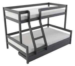 Patrová postel LUCKY s předním žebříkem 90x200, 120x200 cm - Tmavě šedá, Zvolte šuplík: Dvojitý úložný šuplík, Zvolte stranu: Vlevo