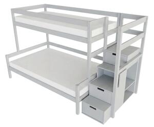 Patrová postel LUCKY s úložnými schody 90x200, 120x200 cm - Světle šedá, Zvolte šuplík: Bez šuplíku, Zvolte stranu: Vpravo