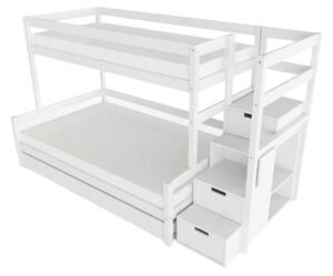 Patrová postel LUCKY s úložnými schody 90x200, 120x200 cm - Bílá, Zvolte šuplík: Přistýlka 90x190 cm, Zvolte stranu: Vpravo