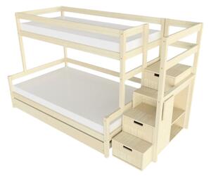 Patrová postel LUCKY s úložnými schody 90x200, 120x200 cm - Nelakovaná, Zvolte šuplík: Přistýlka 90x190 cm, Zvolte stranu: Vpravo