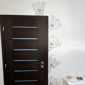 INSPIO-textilní přelepitelná samolepka - Dětské samolepky na zeď - Šedí plyšoví medvídci kolem dveří