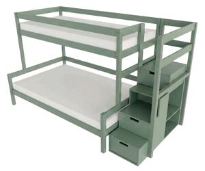 Patrová postel LUCKY s úložnými schody 90x200, 120x200 cm - Šalvějová zelená, Zvolte šuplík: Bez šuplíku, Zvolte stranu: Vpravo