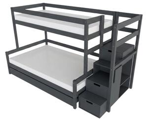 Patrová postel LUCKY s úložnými schody 90x200, 120x200 cm - Tmavě šedá, Zvolte šuplík: Přistýlka 90x190 cm, Zvolte stranu: Vpravo