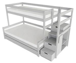 Patrová postel LUCKY s úložnými schody 90x200, 120x200 cm - Světle šedá, Zvolte šuplík: Přistýlka 90x190 cm, Zvolte stranu: Vpravo