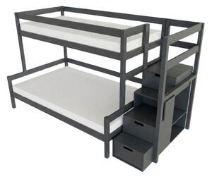 Patrová postel LUCKY s úložnými schody 90x200, 120x200 cm - Tmavě šedá, Zvolte šuplík: Bez šuplíku, Zvolte stranu: Vpravo