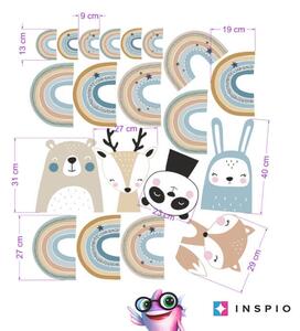 INSPIO-textilní přelepitelná samolepka - Samolepky do dětského pokoje - Duhy v neutrálních barvách se zvířatky