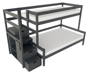 Patrová postel LUCKY s úložnými schody 90x200, 120x200 cm - Tmavě šedá, Zvolte šuplík: Bez šuplíku, Zvolte stranu: Vlevo