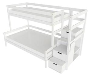 Patrová postel LUCKY s úložnými schody 90x200, 120x200 cm - Bílá, Zvolte šuplík: Bez šuplíku, Zvolte stranu: Vpravo