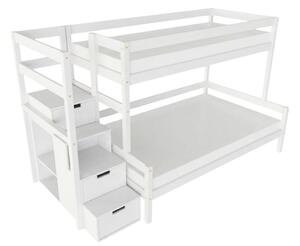 Patrová postel LUCKY s úložnými schody 90x200, 120x200 cm - Bílá, Zvolte šuplík: Bez šuplíku, Zvolte stranu: Vlevo