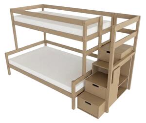 Patrová postel LUCKY s úložnými schody 90x200, 120x200 cm - Béžová, Zvolte šuplík: Bez šuplíku, Zvolte stranu: Vpravo