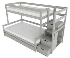 Patrová postel LUCKY s úložnými schody 90x200, 120x200 cm - Světle šedá, Zvolte šuplík: Dvojitý úložný šuplík, Zvolte stranu: Vpravo