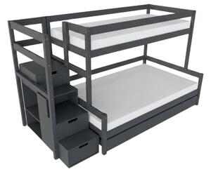 Patrová postel LUCKY s úložnými schody 90x200, 120x200 cm - Tmavě šedá, Zvolte šuplík: Přistýlka 90x190 cm, Zvolte stranu: Vlevo