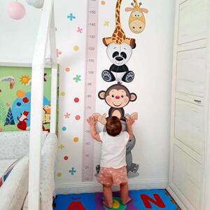 INSPIO-textilní přelepitelná samolepka - Samolepky na zeď pro holčičky - Růžový dětský metr s veselými zvířatky (180 cm)