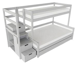 Patrová postel LUCKY s úložnými schody 90x200, 120x200 cm - Světle šedá, Zvolte šuplík: Přistýlka 90x190 cm, Zvolte stranu: Vlevo