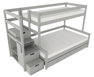 Patrová postel LUCKY s úložnými schody 90x200, 120x200 cm - Světle šedá, Zvolte šuplík: Dvojitý úložný šuplík, Zvolte stranu: Vlevo