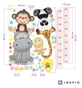 INSPIO-textilní přelepitelná samolepka - Samolepky na zeď pro holčičky - Růžový dětský metr s veselými zvířatky (180 cm)