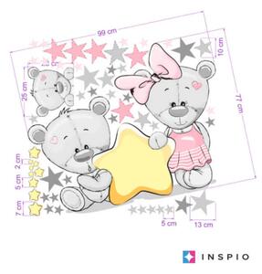 INSPIO-textilní přelepitelná samolepka - Dětské samolepky na zeď - Medvídci se jménem v růžové barvě