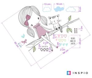 INSPIO-textilní přelepitelná samolepka - Samolepky do dětského pokoje - INSPIO víla na větvi s kočičkou ve fialovém provedení