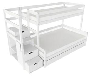 Patrová postel LUCKY s úložnými schody 90x200, 120x200 cm - Bílá, Zvolte šuplík: Přistýlka 90x190 cm, Zvolte stranu: Vlevo
