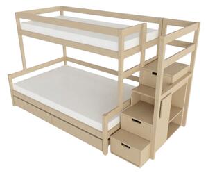 Patrová postel LUCKY s úložnými schody 90x200, 120x200 cm - Béžová, Zvolte šuplík: Dvojitý úložný šuplík, Zvolte stranu: Vpravo